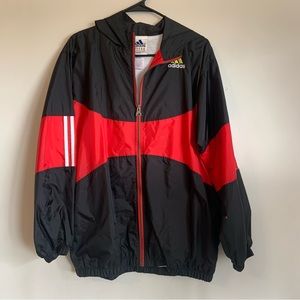 Vintage Adidas Hooded Zip Up Windbreaker Mens XL Red Yellow White